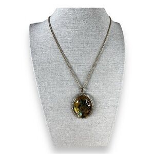 GOLD PENDANT NECKLACE RHINESTONE ACCENT SWIRL  RETRO